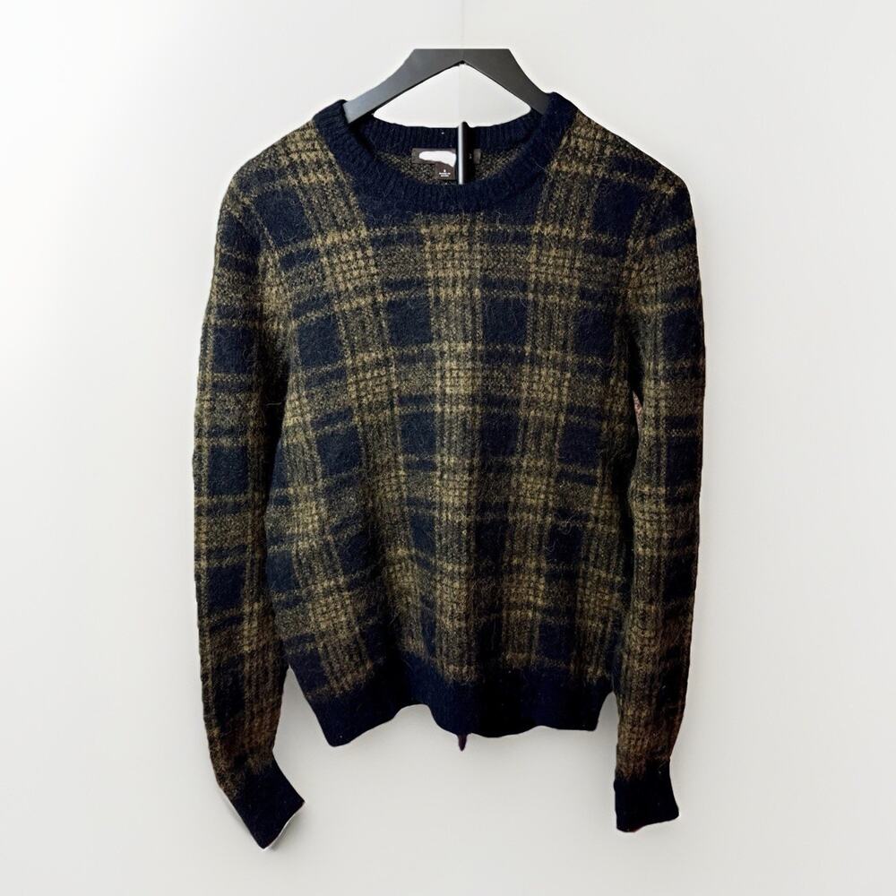 Michael Kors Women’s S Plaid Crewneck Sweater Fuzzy Knit Long Sleeve Pullover